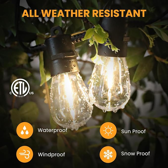 Yusist 104FT(98+6) Solar String Lights Outdoor Waterproof, Solar Powered Patio Light with 30+2 Dimmable S14 Edison Bulbs Shatterproof & Remote Control, Solar String Lights for Outside Garden Backyard