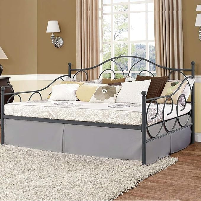 Pleated Bed Skirt with Split Corners for Daybeds - Three Side Coverage - Made with Brushed Microfiber, (Twin Size, Light Grey Solid)/18 Inch Drop