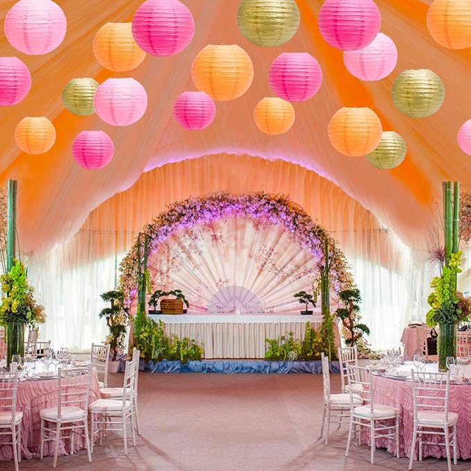 Paper Lanterns Party Decorations, Hanging Round Chinese Lanterns for Graduation Baby Shower Birthday Decorations Pack of 20 Pink Orange