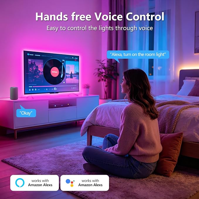 FONEWE Smart WiFi LED Lights 50 ft Remote Control Through APP Led Strip Lights Supports Alexa and Google Assistant Timing Function RGB Color Changing LED Lights for Bedroom and Party