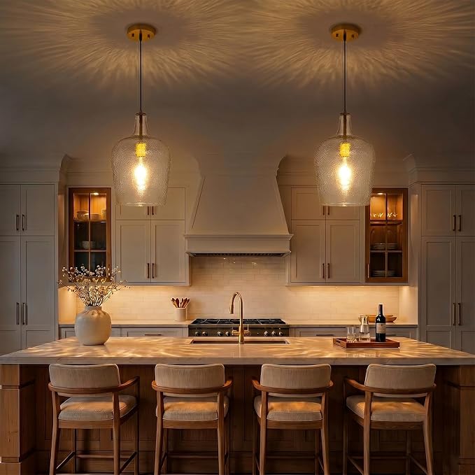 9.3" Blown Glass Pendant Lighting for Kitchen Island, Gold Large Pendant Light Fixture with Blown Thickened Glass, 1 Light Farmhouse Hanging Light for Hallway, Bedroom, Living Room Tall 14 inch