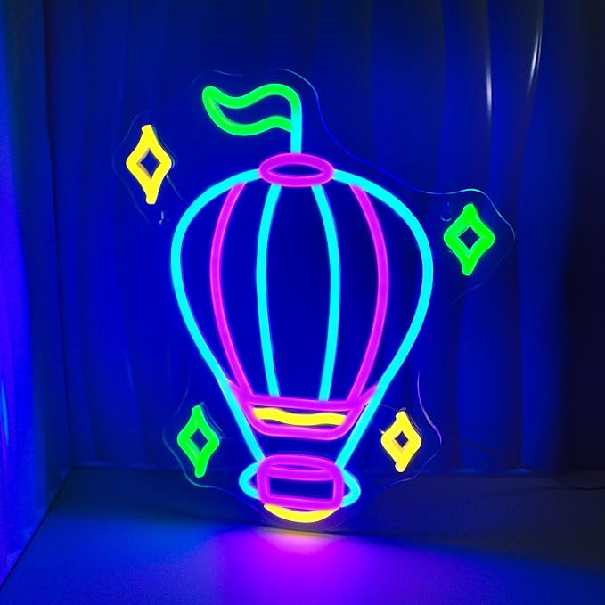 JEDAEMEN Hot Air Balloon Neon Signs for Wall Decor Blue Purple LED Sign | Balloon Neon Lights Led Light Sign Preppy Room Decor Light Up Sign for Birthday Party Decoration USB Powered