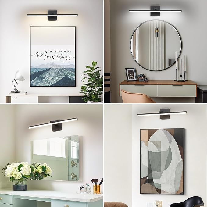 LED Bathroom Vanity Light, Modern Bathroom Light Fixture Over Mirror (3000K/4000K/6000K, Dimmable), Vanity Light Bar with Angle Adjustable, 24 Inch, Black