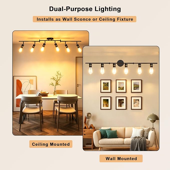 HiBay 6-Light Track Lighting, Rotatable Ceiling Spotlight, Black Gold, E26 | 6 heads for a living room or open space, adjustable black-gold design aims light where needed, E26 base for your own bulbs
