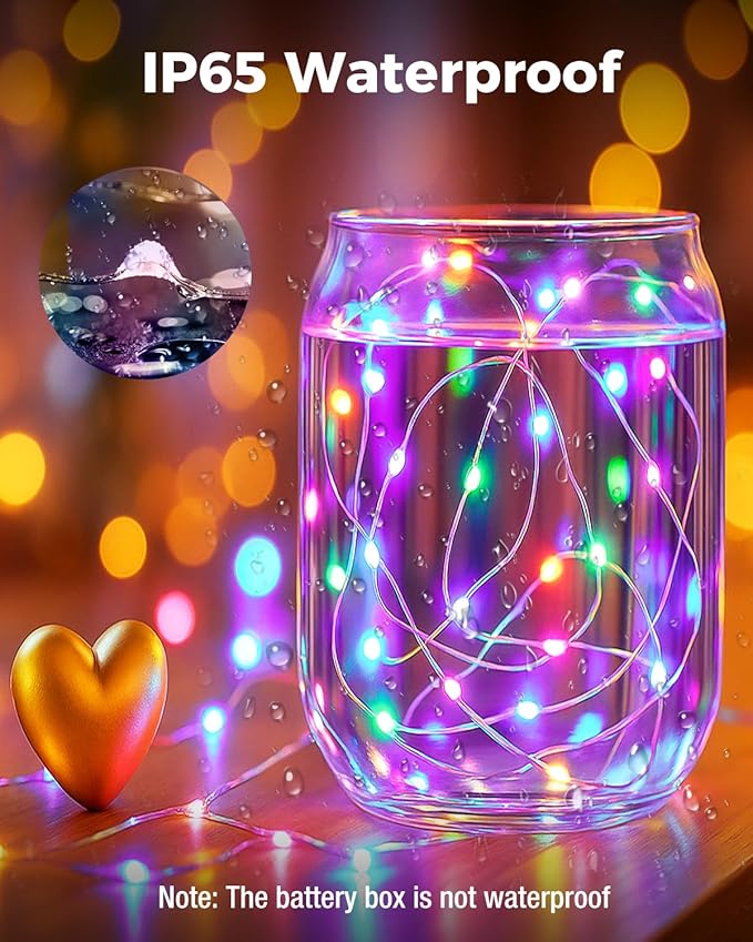 btfarm 6 Pack Fairy Lights Battery Operated, 7FT 20 LED Mini String Lights Waterproof Silver Wire for Mason Jars Centerpiece Table Crafts Bedroom Christmas Decoration, Colourful