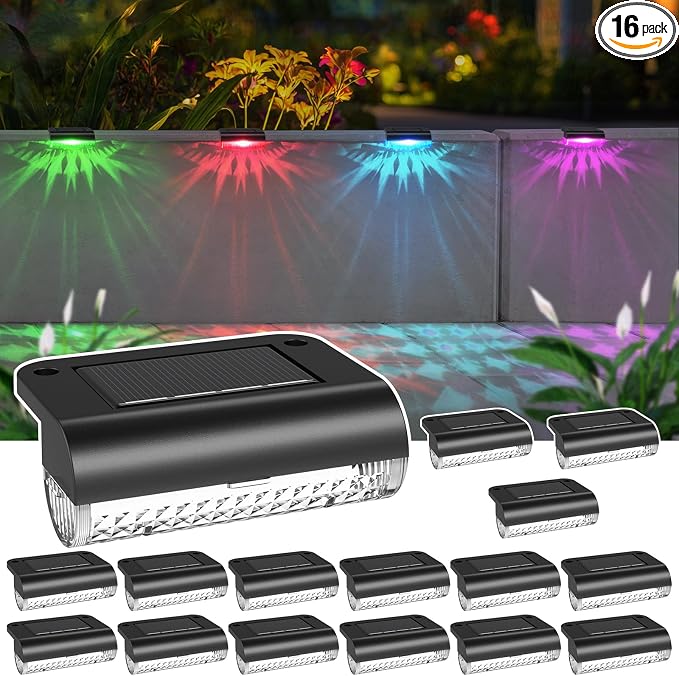 Mancra Solar Step Lights Outdoor, Solar Deck Lights Waterproof Outdoor Lighting for Patio Fence Stairs Post Railing Yard and Garden (Color Changing, 16 Pack)