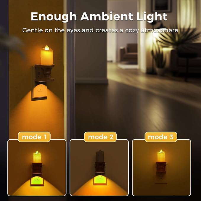 L LOHAS LED Night Light, Flameless Candle Night Light, 2 Pack | 3 Lighting Model, Dusk to Dawn Sensor, 0-100LM Brightness Dimmable, Amber Light,Vintage Nightlight for Adults Hallway Bedroom