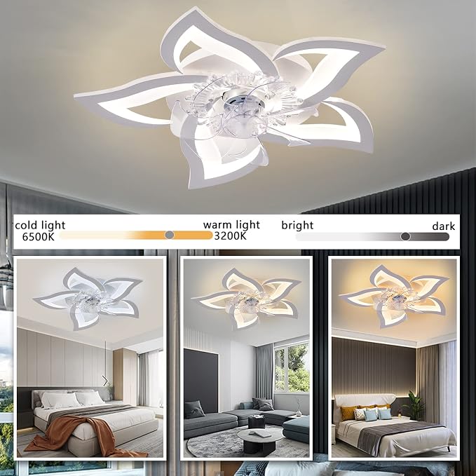 Bevenus Low Profile Ceiling Fan with Lights,110v Modern Dimmable Flower Shape, Remote Control/app Control,Timing 6 Gear Speeds Fan Ceiling Lamp.