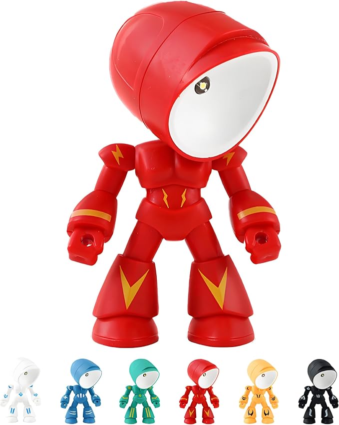 LED Mini Night Light,Adjustable Cute Cartoon Robot Companion Table Light,Adjustable Lonely Robot Cartoon Cute Robots Design Companion Table Light Magnetic Base for Gifts (Red)