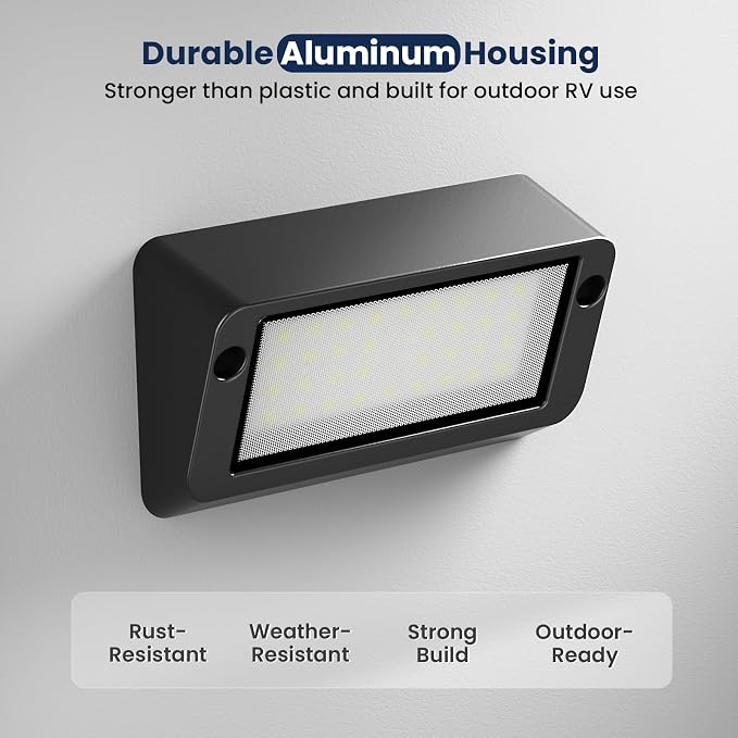 RV LED Porch Light, Exterior Outside Lighting for Camper Trailer | Aluminum Housing, Dual Color White Amber, 1400 LM High Brightness, IP67 Waterproof, Works with RV's Interior Switch- Black