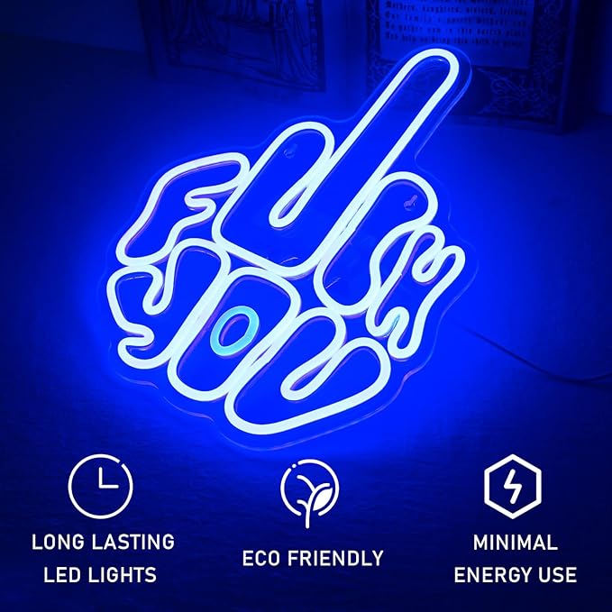 Letters Gesture Neon Signs for Wall Blue LED Neon Lights USB Neon Wall Light Neon Bar Light Up Sign for Bedroom Party Pub Game Zone Decoration