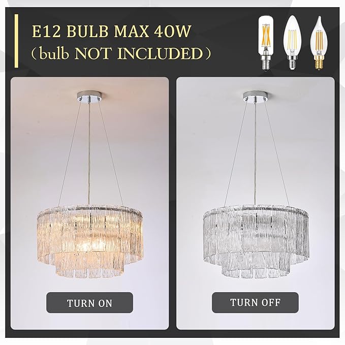Modern Chrome Chandeliers, 20” 7-Light Crystal Glass Ceiling Pendant Light Fixtures Luxury Round Chandelier 2 Tiers Hanging Lighting for Dining Room Foyer Living Room Bedroom