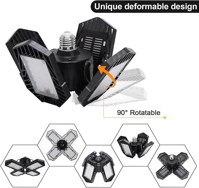 4Pack LED Garage Lights, 100W Deformable LED Lighting 10000LM E26 Daylight 6000K Super Bright Adjustable Lights for Warehouse
