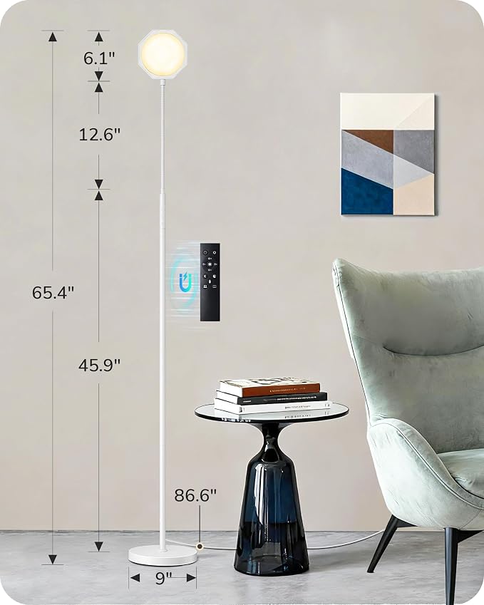 EDISHINE Gooseneck Floor Lamp 1300LM LED Floor Lamps for Living Room White | 4 Color Temperature, Dimmable, Remote & Touch Control, 30/60Min Timer, Adjustable Gooseneck for Bedroom, Office