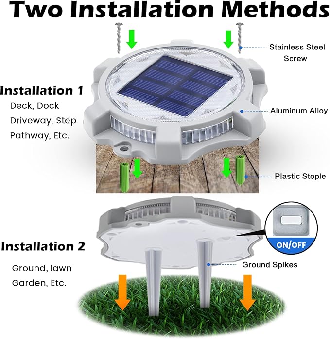 SIEDiNLAR Solar Deck Lights Outdoor 2 Modes LED Dock Driveway Markers Light Solar Powered Waterproof for Step Ground Walkway Stair Pathway Yard Garden Road 4 Pack (Cool White/Warm White)