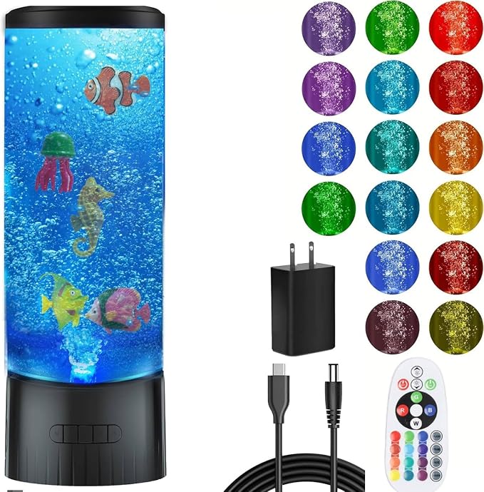 COLORLIFE Sensory Bubble Tube Table Lamp – Extra Large 5.5-Inch Diameter, Calming Aquarium Effect with Lifelike Fish, Ideal Gift for Autism & Anxiety Relief, Kids Room, Sensory Room, Bedroom, Office