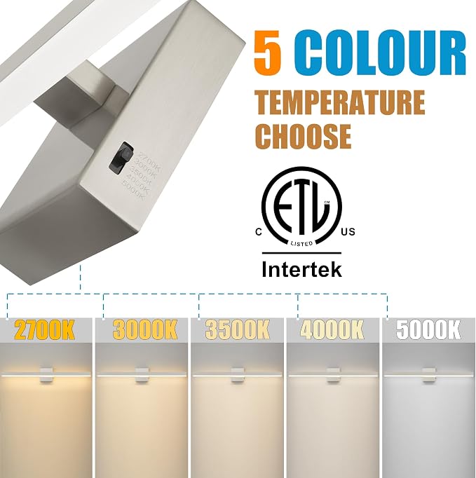 Nickel Bathroom Vanity Light Fixture 39.4'' 20W Dimmable 5CCT LED Hardwired | Bathroom Light Fixture Over Mirror, Bathroom Wall Sconce, Rust-resistant, ETL Certificated, 2700K/3000K/3500K/4000K/5000K