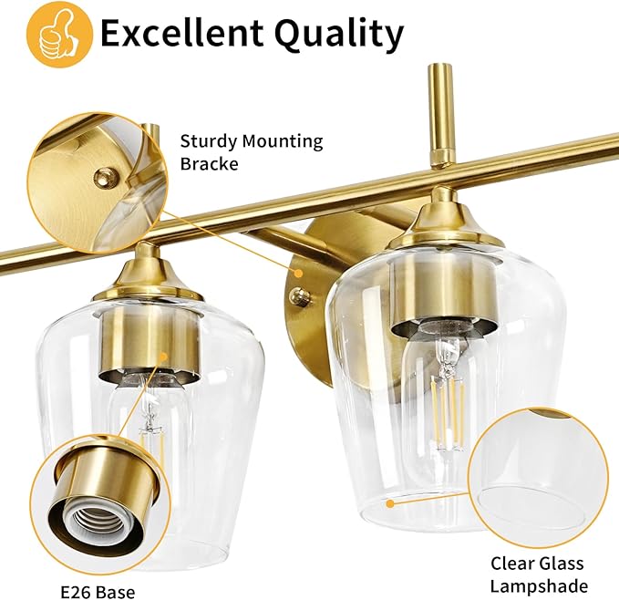 Bathroom Vanity Light Fixtures, Bathroom 6-Lights Over Mirror Modern Vanity Lighting with Clear Wine Glass Shade Wall Lamp for Bedroom Hallway Living Room (Gold, 6-Light)