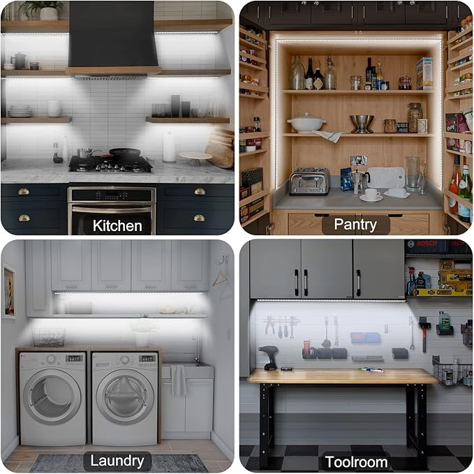 Motion Sensor LED Light Strip, Plug-in Under Cabinet Lights with Dimmer, Delay Timer for Kitchen Cabinet, Pantry, Laundry, Bedroom, Stairway