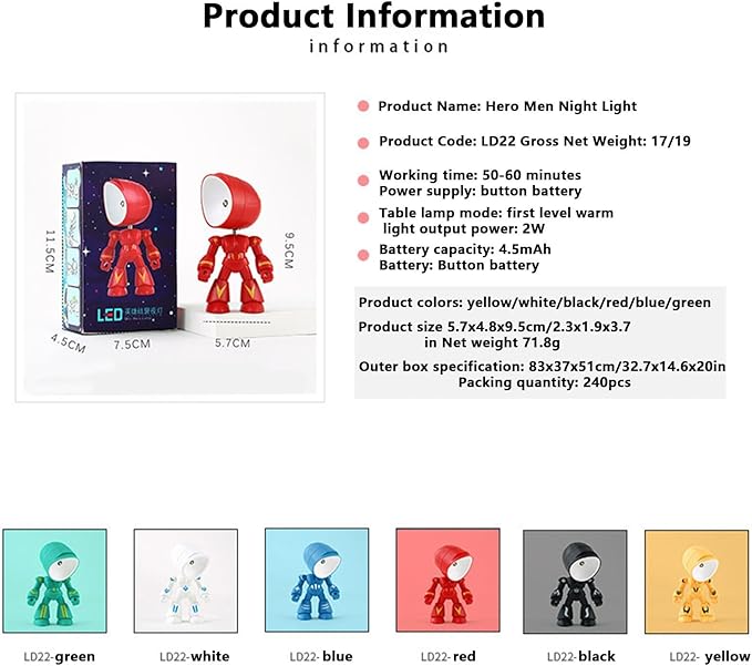 LED Mini Night Light,Adjustable Cute Cartoon Robot Companion Table Light,Bedside Reading Book Lamp for Bedroom,Office,Thanksgiving Gifts
