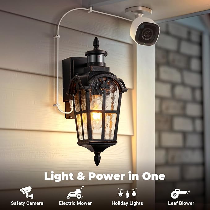 16.4" Motion Sensor Outdoor Lights with GFCI Outlet, 2-Pack ORB Outdoor Porch Light with Water Ripple Glass, 5-Modes Waterproof and Anti-Rust Dusk to Dawn Outdoor Lighting for Garage Patio