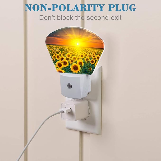 Sunflowers and Sunrise Night Light Plug into Wall, Sunflower Fields Night Light with Dusk to Dawn Sensor for Kid Girls Boys Women Men Room, Hallway, Kitchen, Bathroom, Stairs Decor
