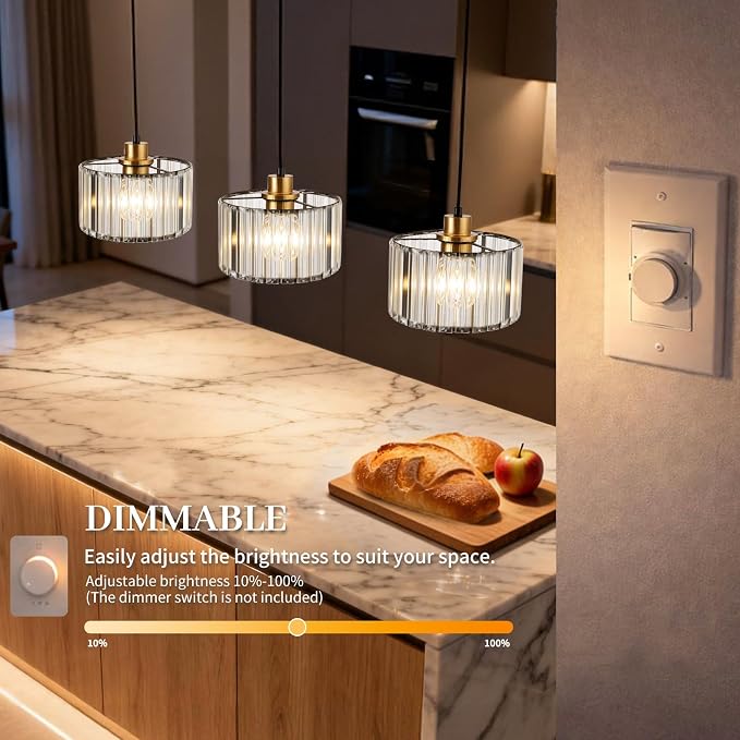 TALOYA Pendant Lights Kitchen Island Black and Gold, Crystal Pendant Light Modern for Dining Room, Height Adjustable Chandelier Hanging Island Light Fixtures for Kitchen Hallway(Bulb Not Included)