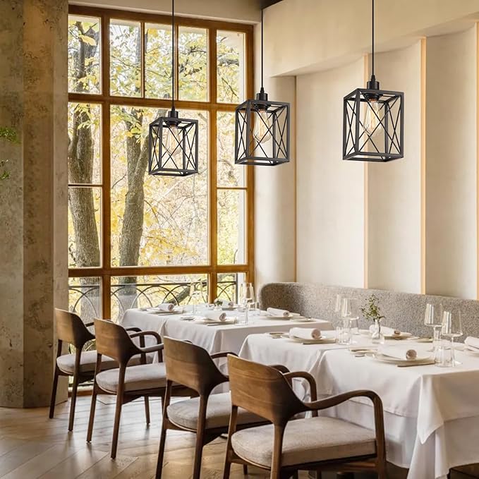 Black Pendant Lighting Modern Pendant Light, Adjustable Pendant Light Fixture,Pendant Lights Kitchen IslandLight (3 Pack Square Pendant Light)