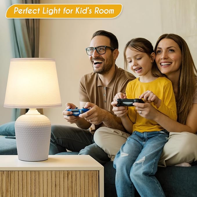 Sucolite 16'' Table Lamps Set of 2, Bedside Nightstand Lamps for Bedroom Kid’s Room, Cute Desk Lamps with Studded Texture Base for Reading Nursery Living Room Office, White