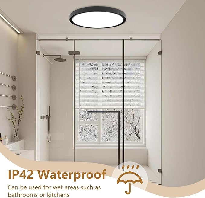 4PK 12 Inch LED Flush Mount Ceiling Light,24W, 2520LM, 3000K/4000K/6000K CCT Selectable,0.9inch Super Slim LED Ceiling Light, Low Profile Round Flat Panel Light for Bedroom,Kitchen,Hallway(Black)