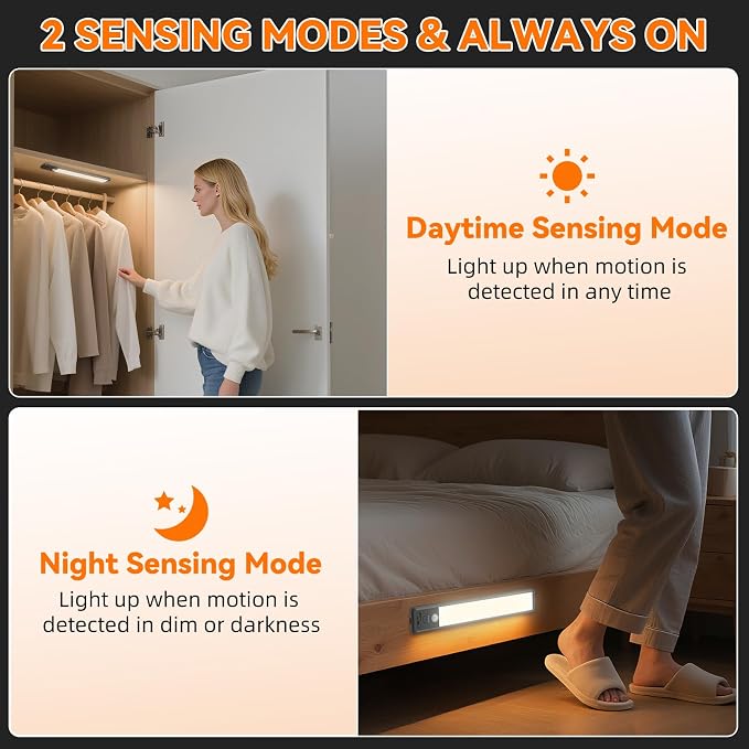 Under Cabinet Lighting Wireless, 10inch Motion Sensor Light, 3Pack-Black | Rechargeable, 3 Color Temps, Dimmable, Power Display, LED Closet Light Magnetic, Under Counter Lights for Kitchen Shelf Home