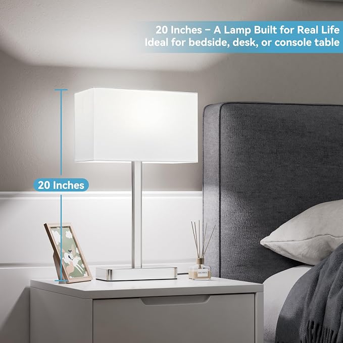 Hong-in Touch Lamps for Bedroom - 3-Way Dimmable Bedside Lamps Set of 2 with USB C+A, White Modern Table Lamp for Night Stands, Desk Lamp for Living Room Nightstand End Tables Bed Side