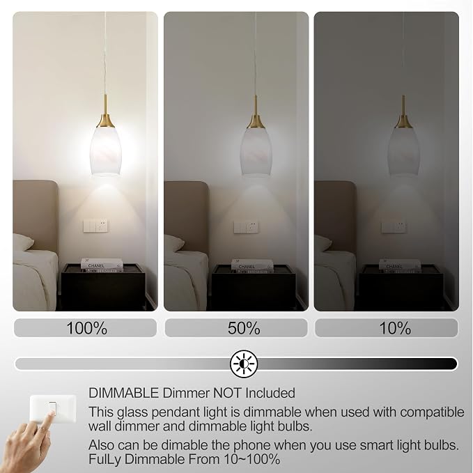 Viinew 4.72" Glass Pendant Light,3-Pack White Oval Glass Hanging Light | Handblown White Swirl Hanging Pendant Lamp Mini Art Glass Chandelier for Kitchen Dining Room Brushed Gold