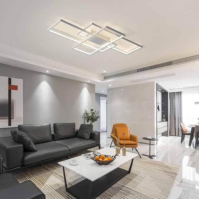 GEADI Modern 41.3in 3-Square LED Ceiling Light, 68W White Flush Mount | Dimmable Ceiling Lamp with Remote Control, 3000K-6000K, 5440 Lumens, Memory Function for Living Room, Bedroom and Dining Room