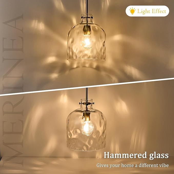 Modern Gold Pendant Light – 10" Dome Glass Hanging Light Fixture, Single E26 Pendant Lighting for Kitchen Island, Dining Room, Bedroom, Hallway, Adjustable Ceiling Lamp