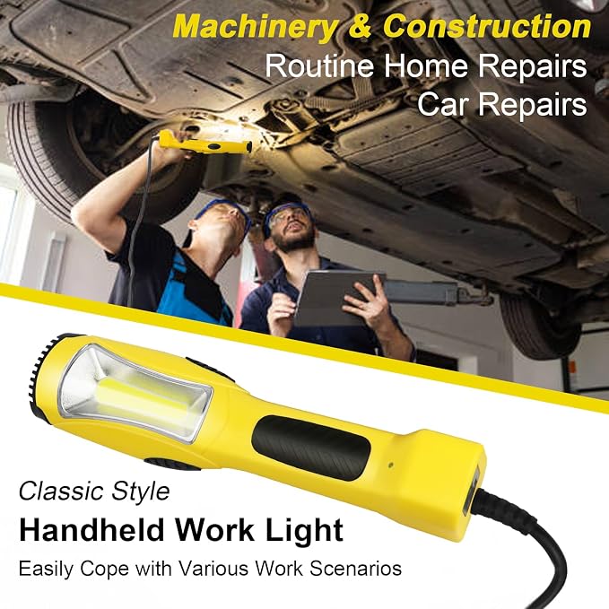 LED Work Light (25FT), 1600LM COB LED Trouble Light with Cord 16 Gauge SJTW, Swivel Hook, Strong Magnet, ETL Listed, Suitable for Mechanic, Garage, Workshop, Car Repair (Yellow)