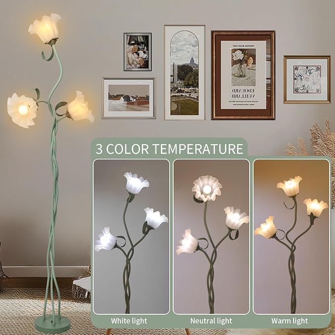 Flower Floor Lamp for Living Room, Tall Flower Reading lamp with Flexible Neck Shaft for Bedroom Decor, Modern Corner Floor Lamps with 3-Color Temperatures LED Bulb