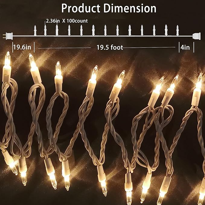 HISHINY Christmas Lights 100 Count Mini Clear Lights 21ft White Wire Christmas Tree String Lights Set for Outdoor Indoor Christmas Decorations Wedding Valentines Day Decor,UL Certified (21feet)