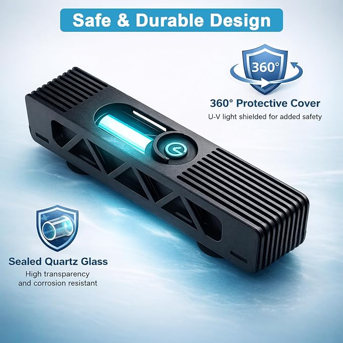 Harune 3W Aquarium U-V Light with Timer,Fully Submersible Design | For 4-25Gal Fish Tanks,4/8/12/24H Daily Timer,Lamp Life about 8,000 Hours