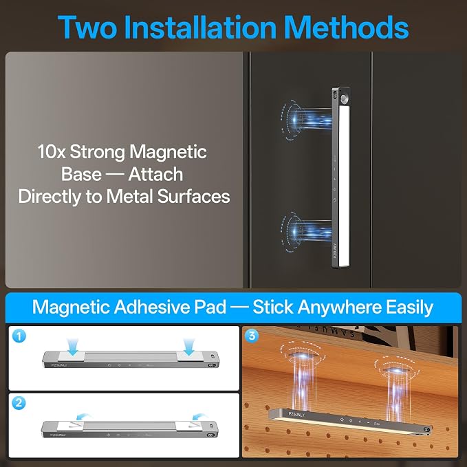 5-Pack Under Cabinet Lighting Wireless Motion Sensor Light Indoor | 14.2inch Rechargeable,3Color Dimmable,Power Display,LED Closet Light Magnetic with Remote,Under Counter Lights for Kitchen