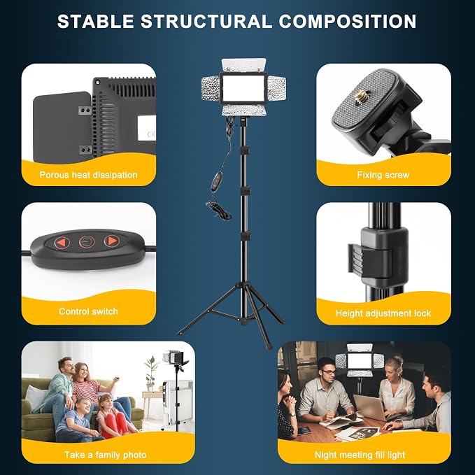 Jiang&Rong 2 Pack LED Video Lighting Kit -5600K Adjustable USB Studio Light | with Barndoor, 9 Colors, for Photography, Streaming, YouTube, TikTok, Film, Recording Studio, Camera Photo Light