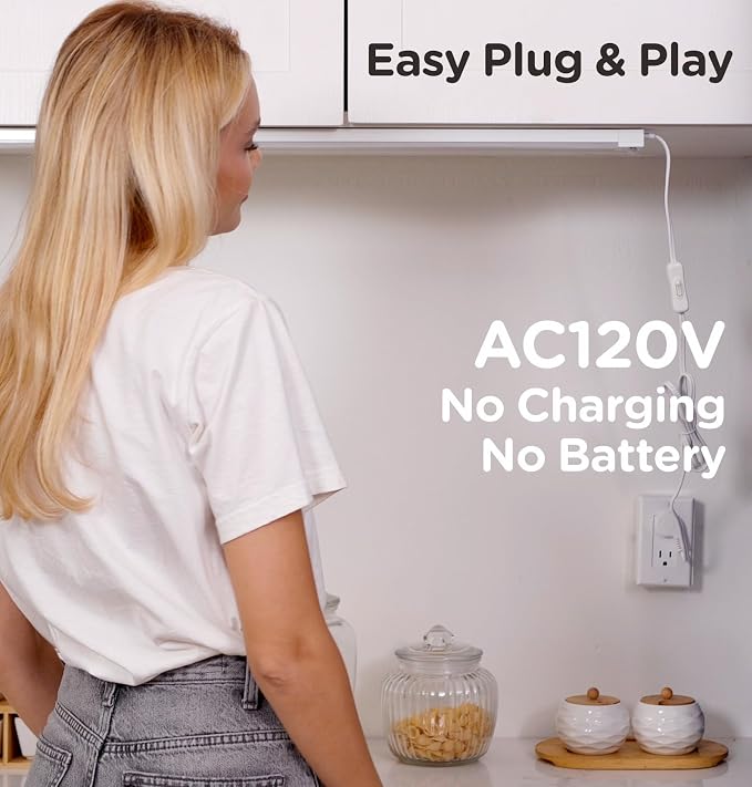 Under Cabinet Lighting Plug in, AC120V LED Motion Sensor Light Indoor 3000K/4000K/5000K, Super Bright, Linkable Under Counter Light for Kitchen,Closet,Shelf,Aluminum (16inch,White,1Pack)