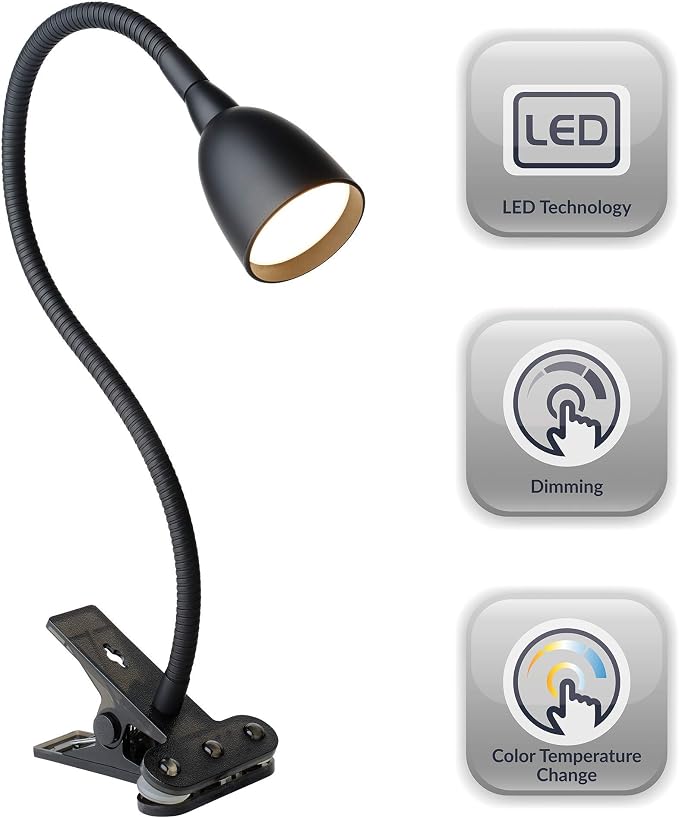 Newhouse Lighting NHCLP-OL-BK Olivia Dimmable and Color Temperature Changing Clamp Light Desk Lamp Black