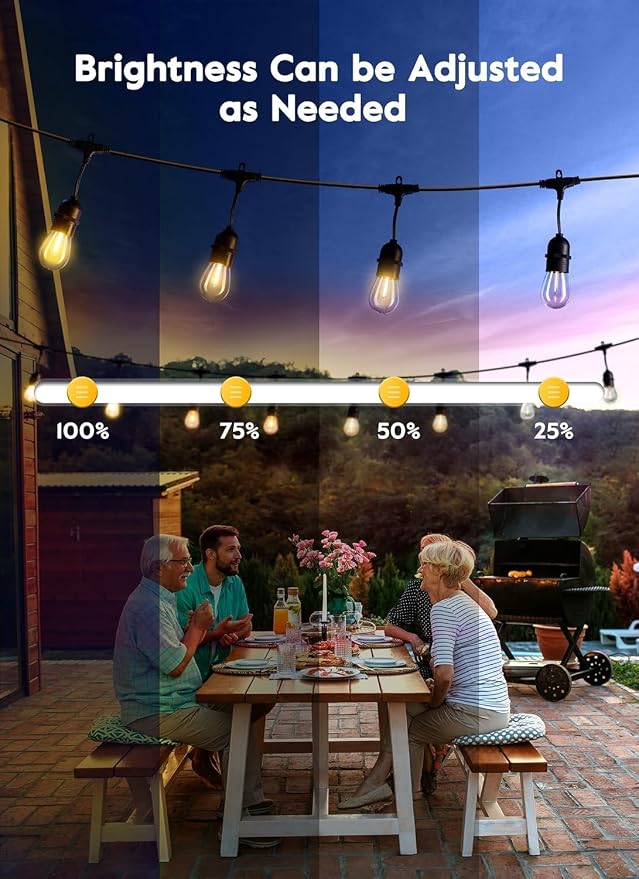 Brightown 82FT Outdoor String Lights - 25 LED Bulbs Patio Lights with Remote, Timer, Dimmable, Waterproof Connectable Hanging Outside Lights for Backyard Bistro Porch Deck Party Wedding