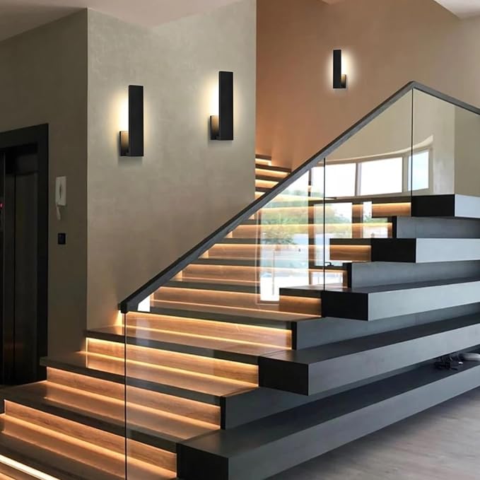 Aluminum LED Modern Wall Sconces Set of 2, 18W Black Wall Light | WaterproofWall Lighting Indoor Outdoor Hardwired Wall Lights for Office,Porch, Bedroom, Bathroom, Living Room,Garden