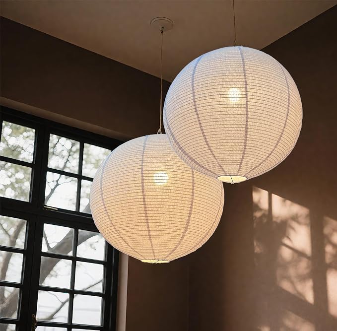 oetmilc-2PCS Hanging Lamp Shade Can replace Large paper lantern 20INCH Linen Pendant Light Shade Round Off-White Handmade Fabric Lampshades Decorations Suitable for the Living room Hallway Bedroom