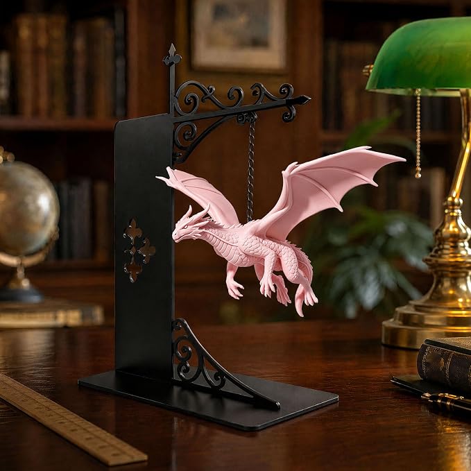 Magical Floating Dragon Bookshelf Lamp, Warm LED Dragon Night Light, Fantasy Reading Nook Decor, Unique Gift for Fantasy Lovers and Book Readers (Pink)