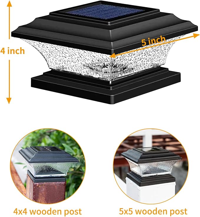 HUYIENO Solar Post Cap Lights Outdoor LED Lighting Deck Fence Cap Light 9 Light Modes Bright White/7 Color Fixed Modes/7 Color Cycling Mode Suitable for 4x4 5x5 Wooden Posts Black 6pk