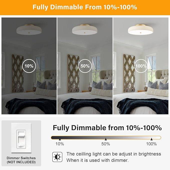 Dimmable LED Ceiling Light Fixture, Cream White, 5CCT, 15.7 Inch | Modern Mid-Century Semi Flush Mount Ceiling Light, Bedroom Close to Ceiling Lamp for Living Room, Kitchen