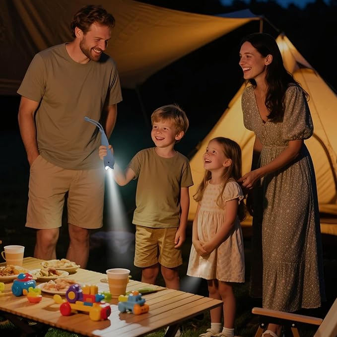 Kids Silicone Flashlight, Dimmable Flashlight for Toddlers Kids Boys Girls, Rechargeable Hanging Night Light for Camping, Night Walks and Home Use, Fun Animal Themed Portable Torch